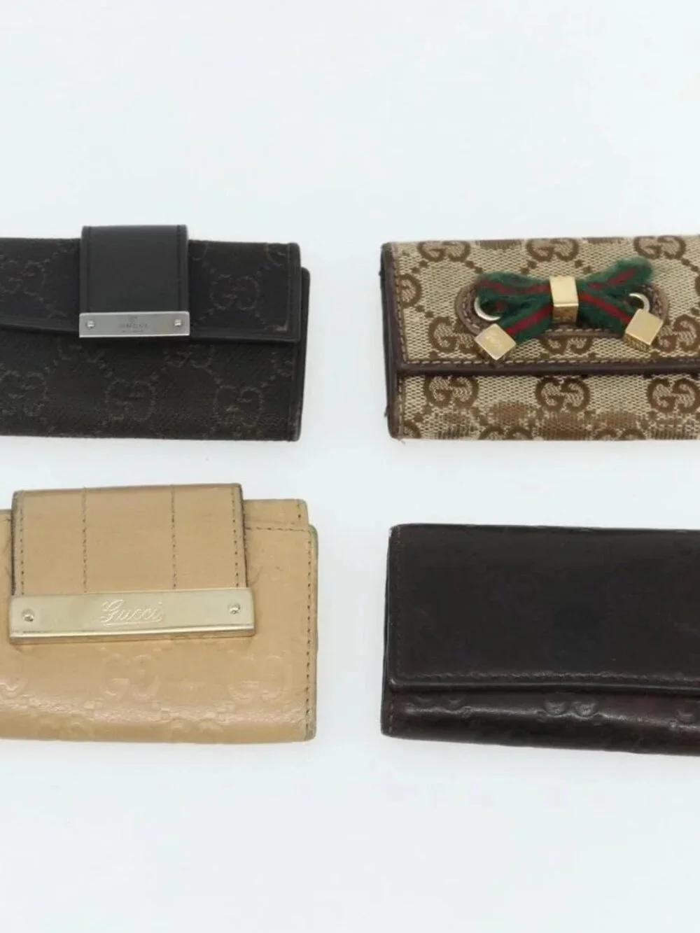 GUCCI GG Canvas Key Case Leather 10 Set Beige Black white Auth